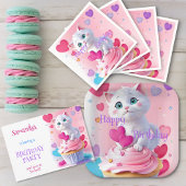 Leuk meisje leuk wit kitten cupcake verjaardagsfee servet