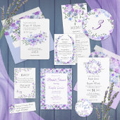 Paarse & Lichtblauwe Bloemenkrans Trouwmonogram Ronde Sticker