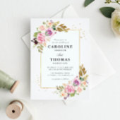 Lavendel paarse en blozen bloemenbruiloft kaart