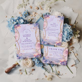 Lavender Coastal Seashell Rope Wedding Kaart