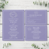Lavendel Monogram Crest Huwelijksuitnodiging Kaart (Personaliseer de collectie van deze zelfstandige maker.)