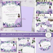 Paarse Bloemen Quinceanera QR Code RSVP