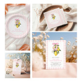 Lemon Pink Bow Gingham Coquette Preppy verjaardag Cadeaulabel