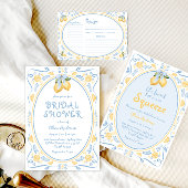 Lemon Blue Bow Moderne Bruids Douche Uitnodiging