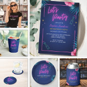 Let's Party Neon Electric Pink  Tropical Birthday Blikjeskoeler