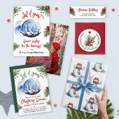 Schattige Kerst Blauw Winter Sneeuw Wereldbol Wate Kaart