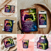 Niveau omhoog! Neon Video Game Verjaardagsfeest Bedankkaart