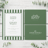 Moderne gestreepte olijfgroene trouwnaam etiket (Personaliseer de collectie van deze zelfstandige maker.)