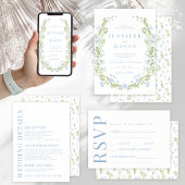 Lichtblauwe lente bloem bruiloft programma kaarten