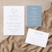 Lichtblauw Monogram Krans Dank u kaart (Personaliseer de collectie van deze zelfstandige maker.)