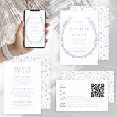 Moderne rustieke stoffige blauwe bloemenbruiloft U Kaart