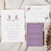 Lila Floral Monogram Crest Bruiloft Kaart