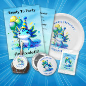 Blauw en groen Axolotl Boy's Verjaardagsfeest Ronde Sticker