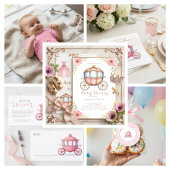 Roze Gingham Prinsessen Koets Baby Shower  Kaart