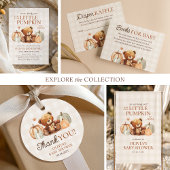 Little Pumpkin Gingham Teddy Bear Herfst Baby show Kaart