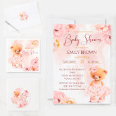 Kleine teddybeer bloemenprinses roze waterverf informatiekaartje