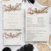  vogels Honeysuckle Pink Wedding Invite Kaart