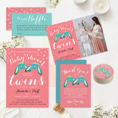 Leuke Turquoise Koraal Roze Luier Raffle Baby Part Informatiekaartje