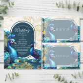 Elegante Peacocks Gouden Veren Flora bruiloft Kaart (Personaliseer de collectie van deze zelfstandige maker.)