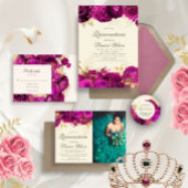 Gouden Roze Rozen Quinceanera Save The Date Kaart