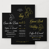 Luxe Zwart & Wit Huwelijk Chic Artistiek Paar Kaart