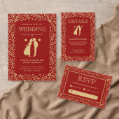 Luxury Red & Antique-Gold Wedding Poster (Personaliseer de collectie van deze zelfstandige maker.)