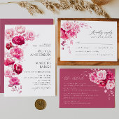 Boho Magenta Hot Roze Bloemen Elegant Bruiloft Programmakaart