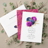 Magenta Navy and Gold Floral Wedding Flyer (Personaliseer deze collectie van deze onafhankelijke maker. Test)