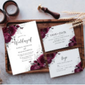 Bourgondië Maroon Rozen Zilver Elegant Grote bruil Kaart