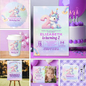 Unicorn Rainbow 2nd Birthday Party Decoration Ronde Sticker