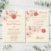 Red Cream Magnolia | Chinese bruiloft Drieluik Uitnodiging (Personaliseer de collectie van deze zelfstandige maker.)