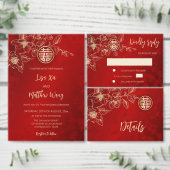 Magnolia Rode Chinees Bruiloft Save The Date Kaart (Personaliseer de collectie van deze zelfstandige maker.)