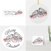 Maine Chickadee Vogels Pine Branch Sneeuw Kerstmis Rubberstempel