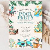 Dino Pool Party Verjaardag Ronde Sticker