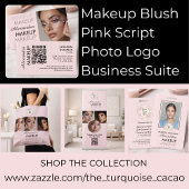 Blush Pink Black Script Photo Makeup Business Visitekaartje