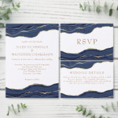 Navy Blue Marble Agate Gold Glitter Wedding RSVP (Personaliseer de collectie van deze zelfstandige maker.)