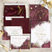 Marble Glitter Wedding Burgundy/Gold ID644 All In One Uitnodiging