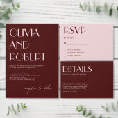 Maroon en bord roze moderne bruiloft bedankkaart (Personaliseer de collectie van deze zelfstandige maker.)