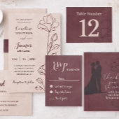 Elegante Maroon Bloemmotief Save The Date