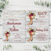 Land Western Boot Boho Rustiek Marsala Bruiloft Kaart (Personaliseer de collectie van deze zelfstandige maker.)