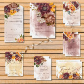 Rustige Herfst Burgundy & Geel Floral Geel diner All In One Uitnodiging