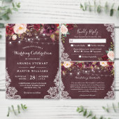 Marsala Floral String Lights Wace Wedding RSVP Uitnodiging Briefkaart (Personaliseer de collectie van deze zelfstandige maker.)