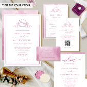 Elegant Formeel Roze Monogram Krans Bruiloft Kaart