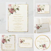 Mauve Pink White Waterverf Florals Luxe Gold Edge Bedankdoosjes