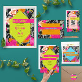 Maximalistische moderne gemarmerde bloemenbruiloft RSVP kaartje