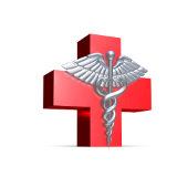 Silver 3D Caduceus Cross Medical Red Bagagelabel
