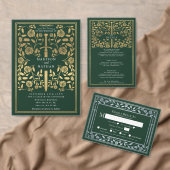 Groen Zilver Koninklijk Middeleeuws Zwaard Bruilof All In One Uitnodiging (Personaliseer de collectie van deze zelfstandige maker.)