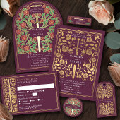 Mauve Royal Medieval Sword Wedding Seding Chart Poster