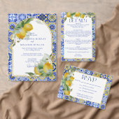 Elegante Italiaanse Blauwe Tegel Citrus bruiloft Informatiekaartje (Personaliseer de collectie van deze zelfstandige maker.)