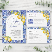 Mediterraanse citroenen Blauwe Tegels Trouwgegeven Informatiekaartje (Personaliseer de collectie van deze zelfstandige maker.)